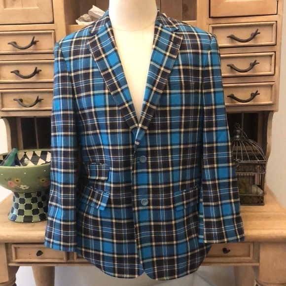 Biarelli Men’s Sport Jacket Blazer Plaid Italian Wool Blend Size Medium - Picture 1 of 11